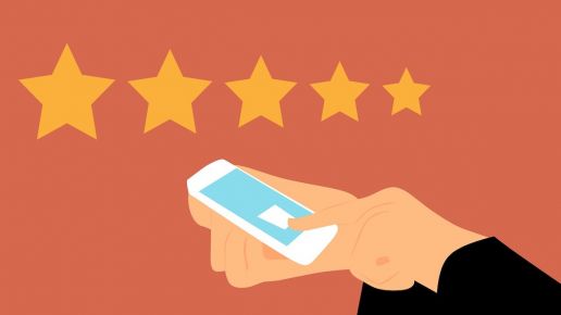 graphic of someone leaving a review on a mobile phone