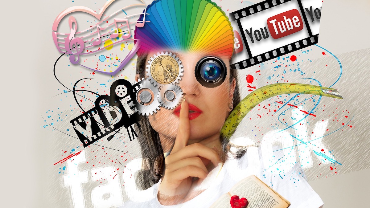 Graphic of woman with social media components around her face