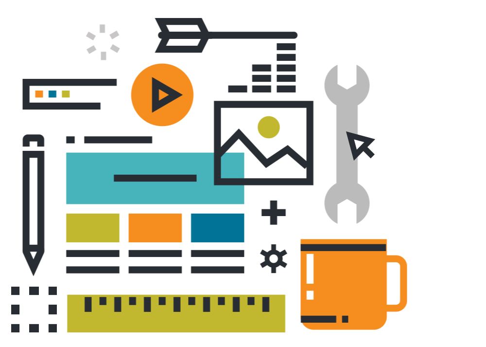 Illustration of web development icons.