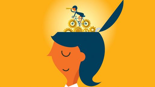 Woman with cyclist turning gears in her head