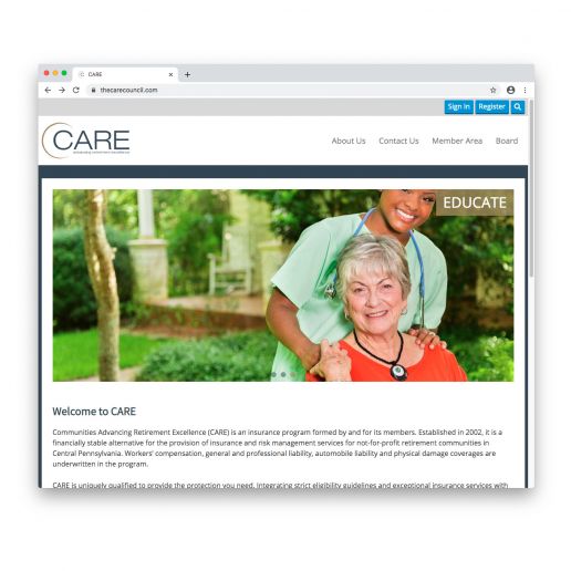 The CARE Council home page screen shot