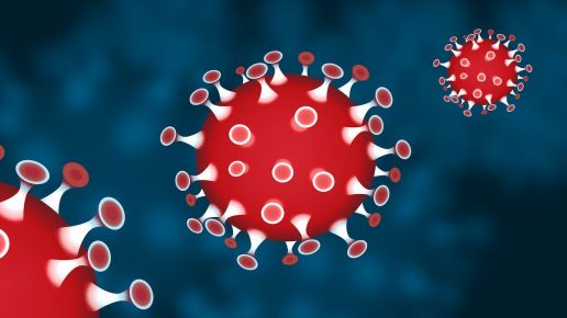 Red microscopic virus molecule