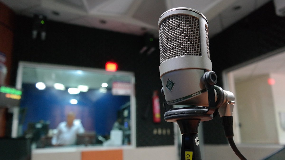 Microphone in a radio sound booth