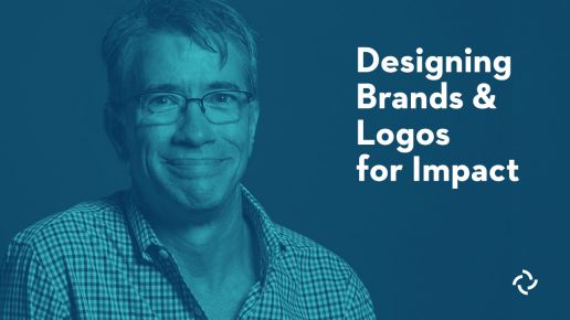 Designer Doug Hershey behind a blue tint and the title Designing Brands and Logos for Impact